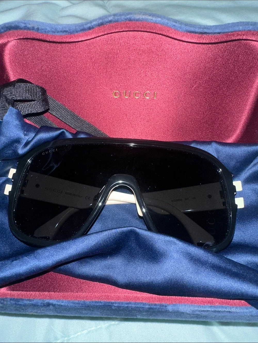 Gucci Black Shield Sunglasses with White Accents
